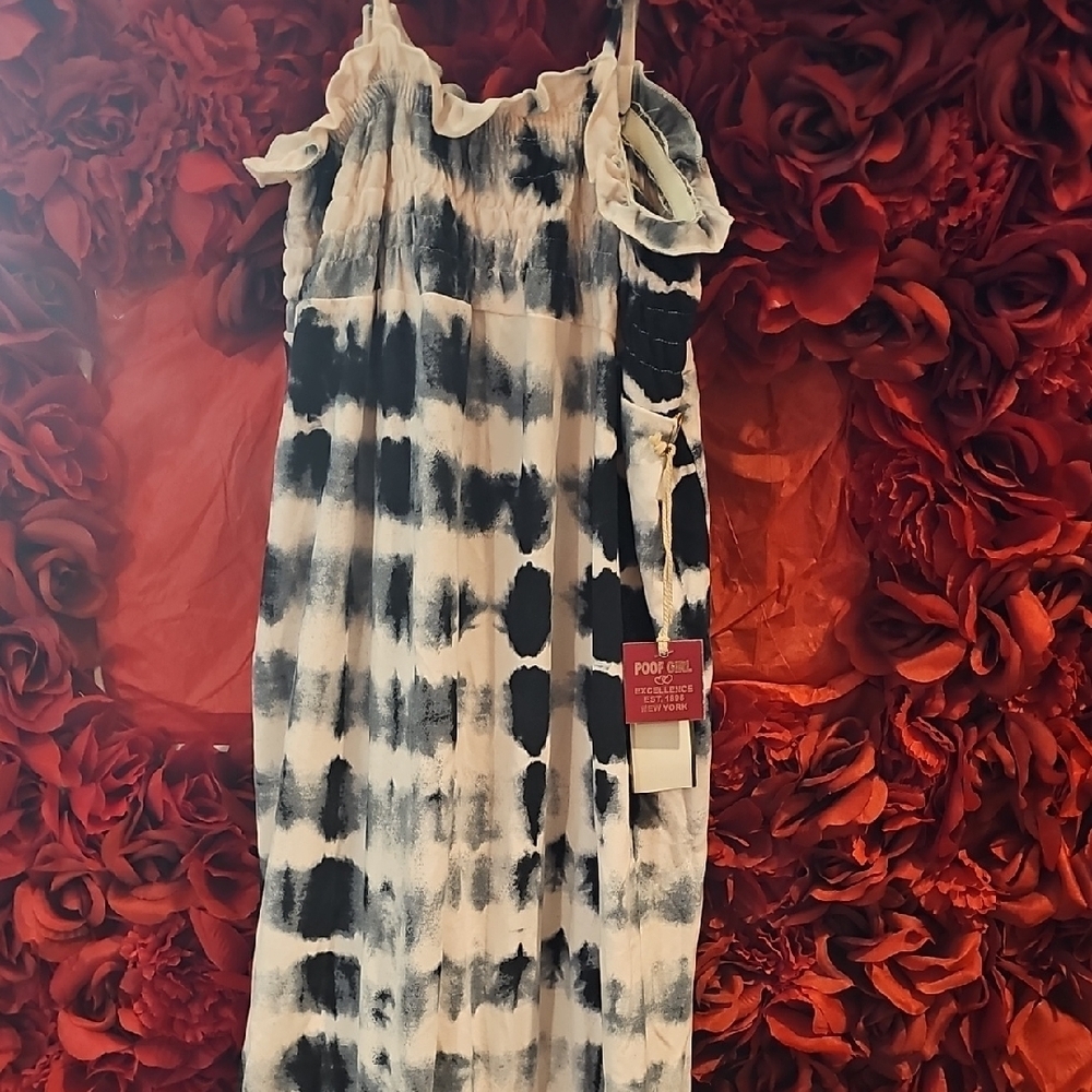 Poof Girl NWT Black and Gray Tie-Dye Maxi Dress Size Medium